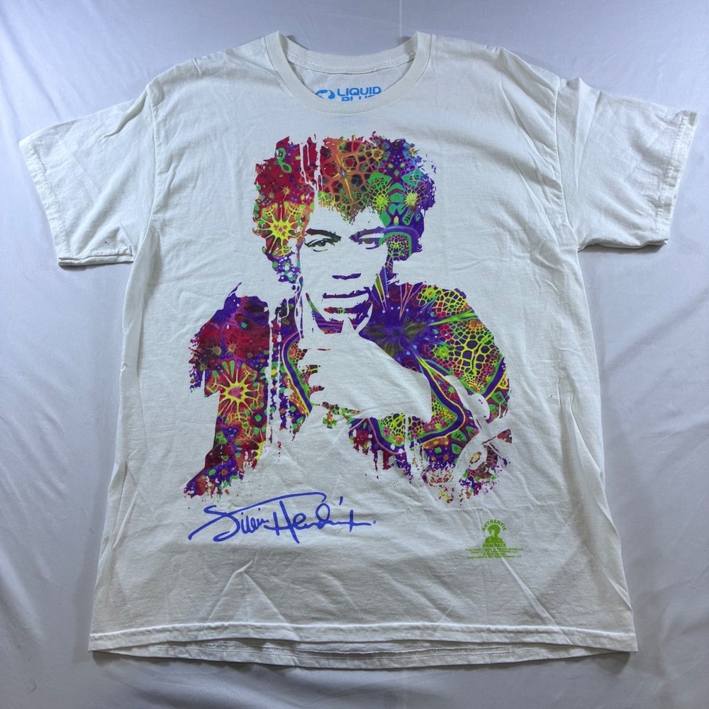 Liquid Blue Jimi Hendrix Psychedelic Graphic T-Shirt White Mens Large Rock Tee
